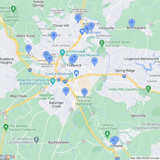 Map of veterinarians in Frederick, MD