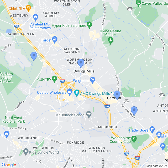 Map of veterinarians in Owings Mills, MD
