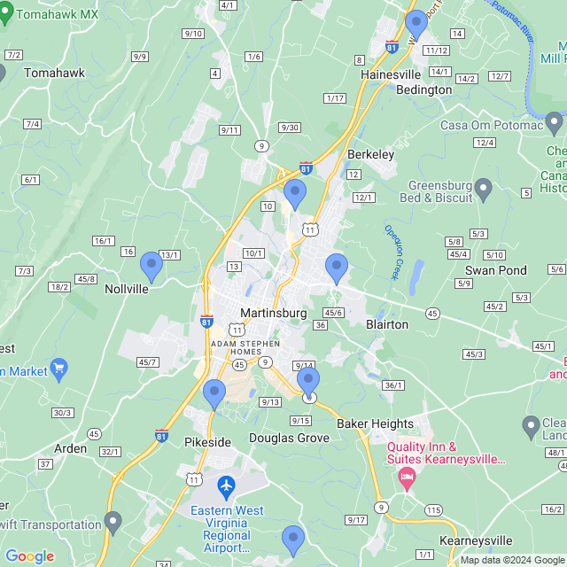 Map of veterinarians in Martinsburg, WV