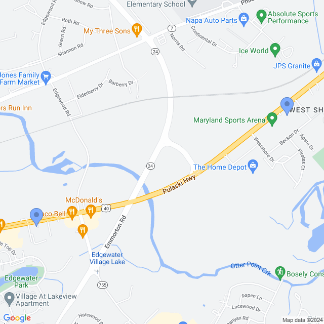 Map of veterinarians in Edgewood, MD