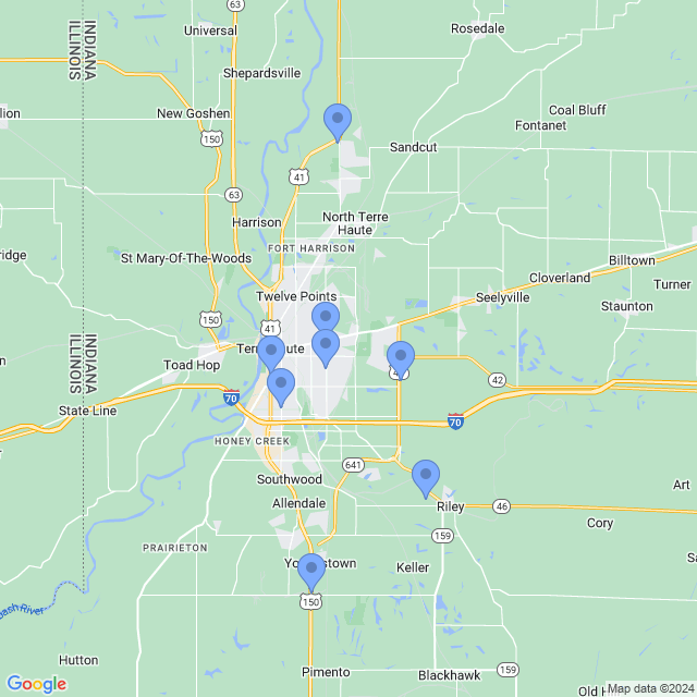 Map of veterinarians in Terre Haute, IN