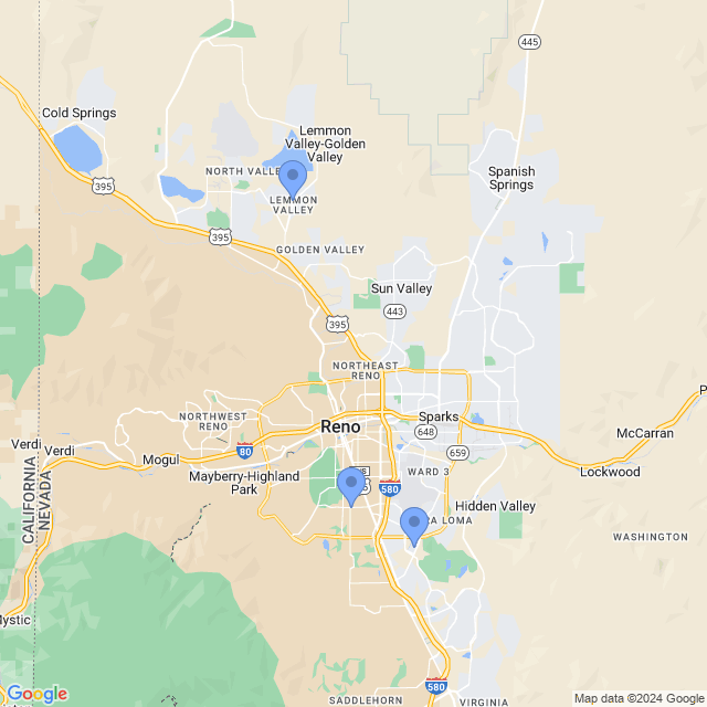 Map of veterinarians in Reno, NV