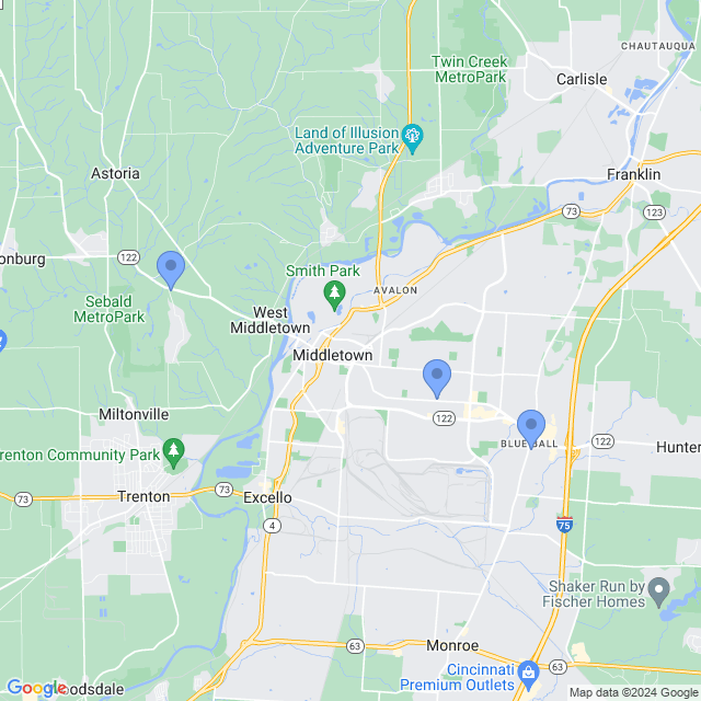 Map of veterinarians in Middletown, OH