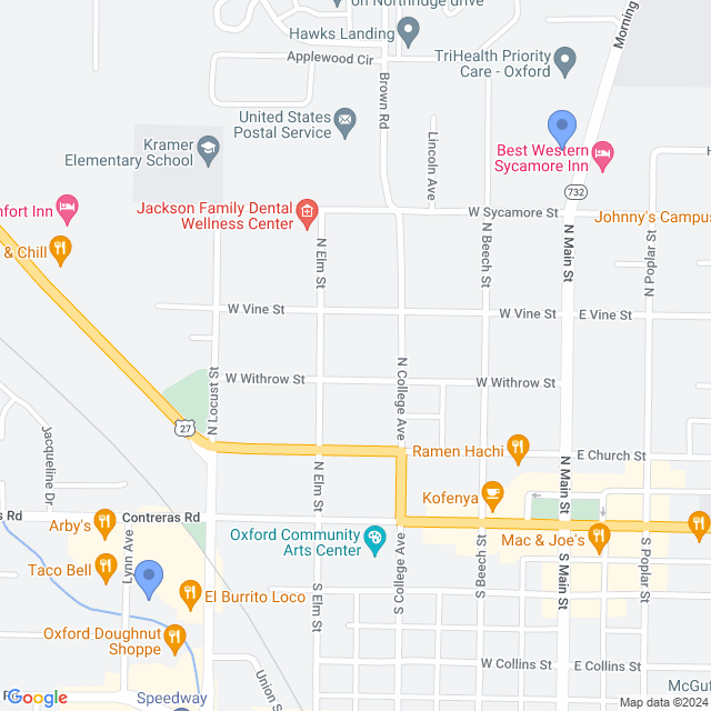 Map of veterinarians in Oxford, OH