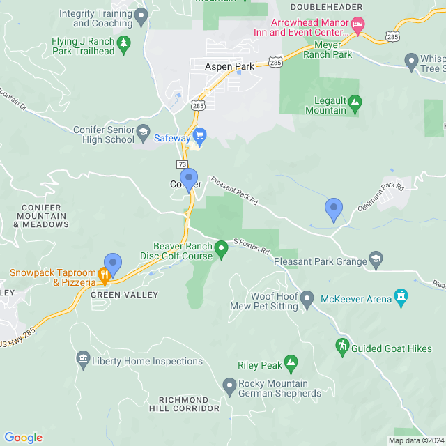 Map of veterinarians in Conifer, CO