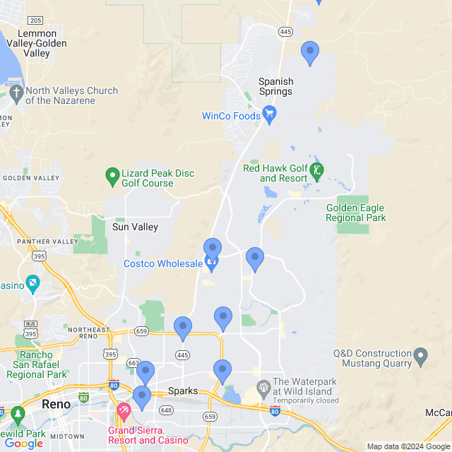 Map of veterinarians in Sparks, NV