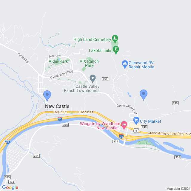 Map of veterinarians in New Castle, CO