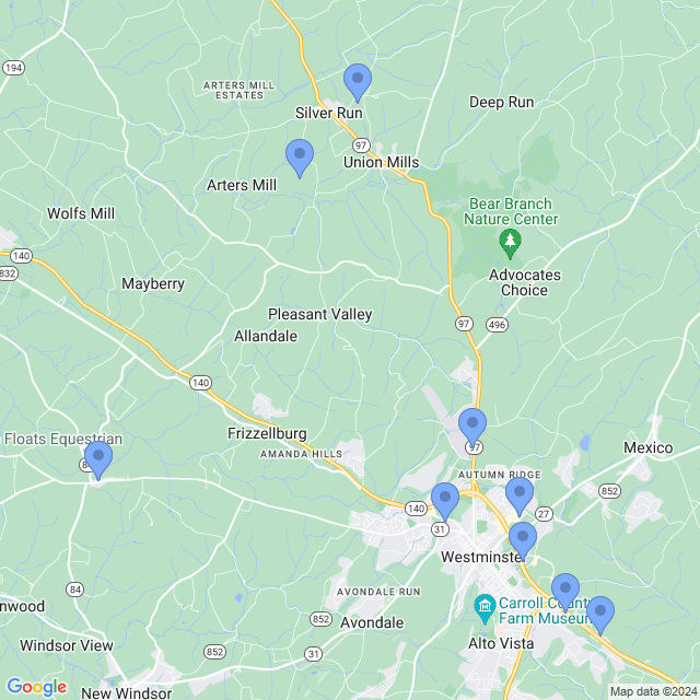 Map of veterinarians in Westminster, MD