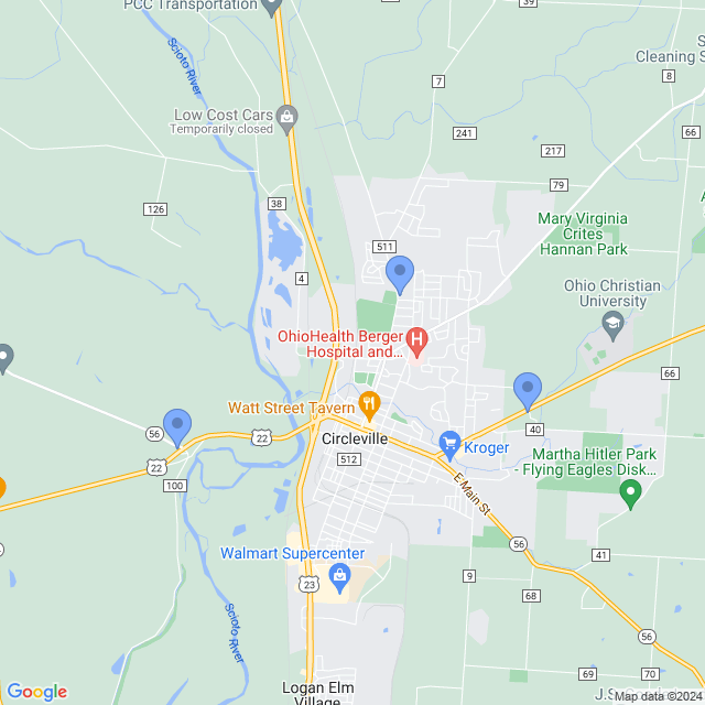 Map of veterinarians in Circleville, OH