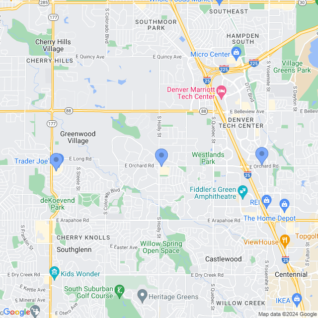 Map of veterinarians in Greenwood Vlg, CO