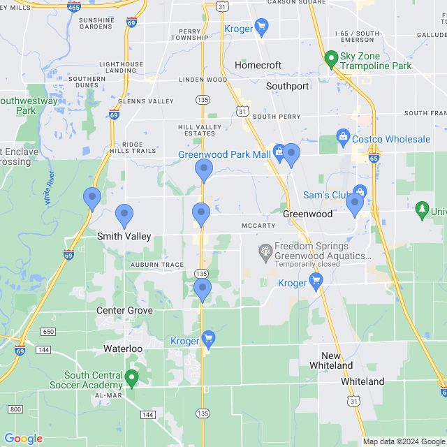 Map of veterinarians in Greenwood, IN