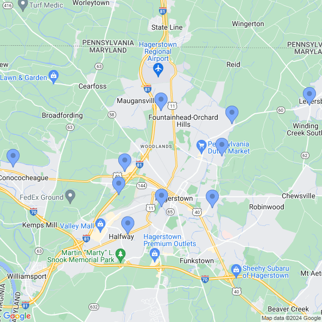 Map of veterinarians in Hagerstown, MD