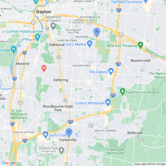 Map of veterinarians in Dayton, OH