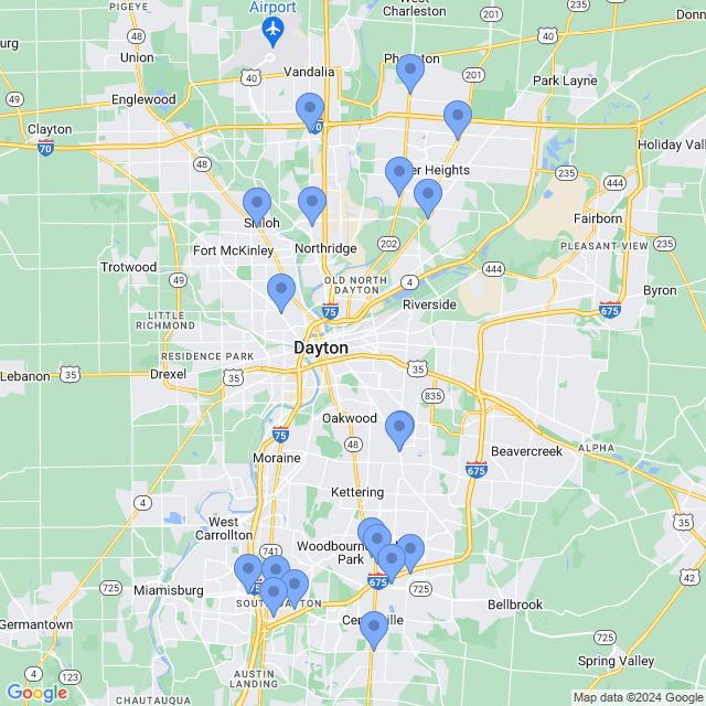 Map of veterinarians in Dayton, OH