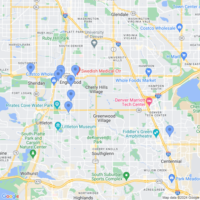 Map of veterinarians in Englewood, CO