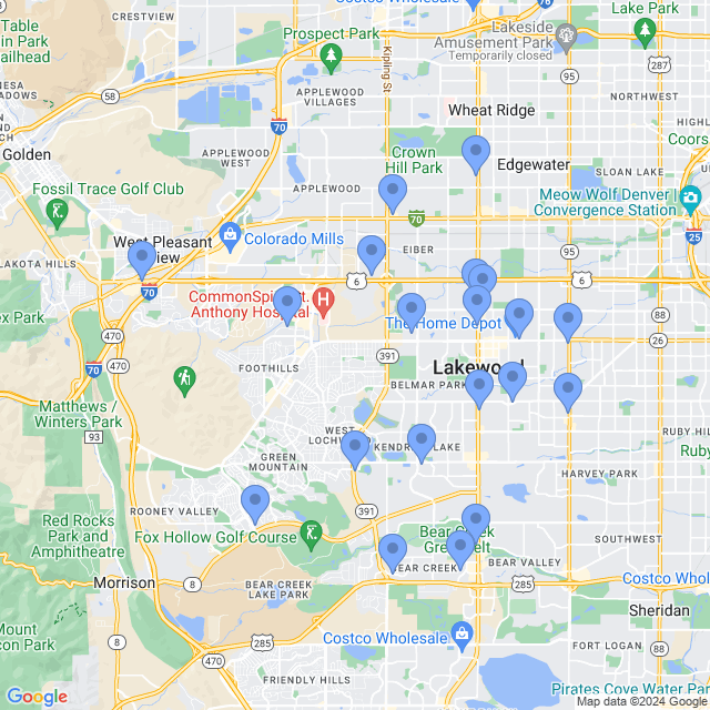 Map of veterinarians in Lakewood, CO