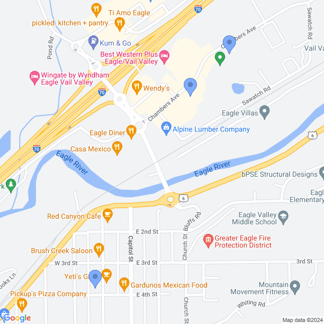 Map of veterinarians in Eagle, CO