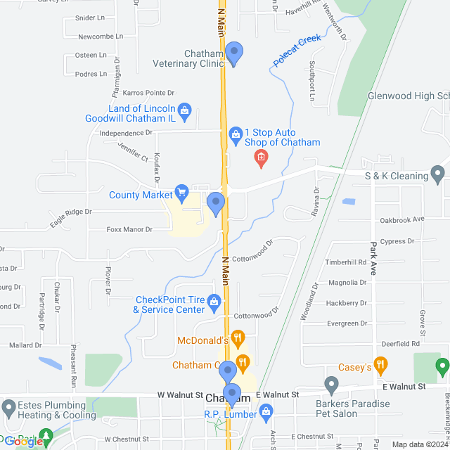 Map of veterinarians in Chatham, IL