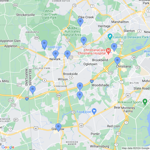 Map of veterinarians in Newark, DE