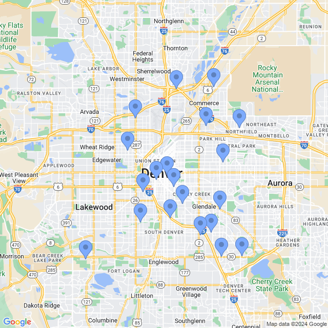 Map of veterinarians in Denver, CO