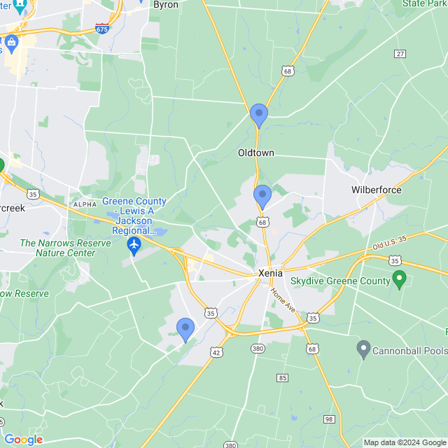 Map of veterinarians in Xenia, OH