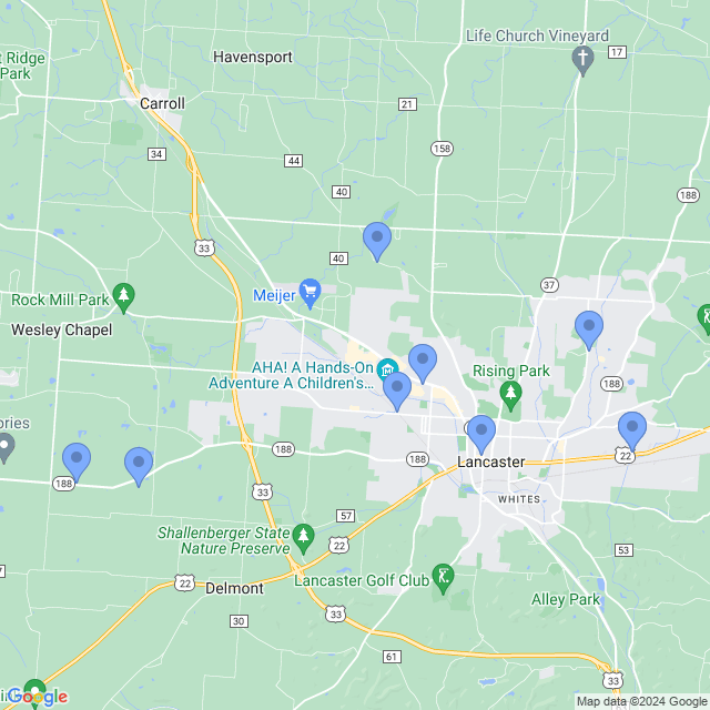 Map of veterinarians in Lancaster, OH