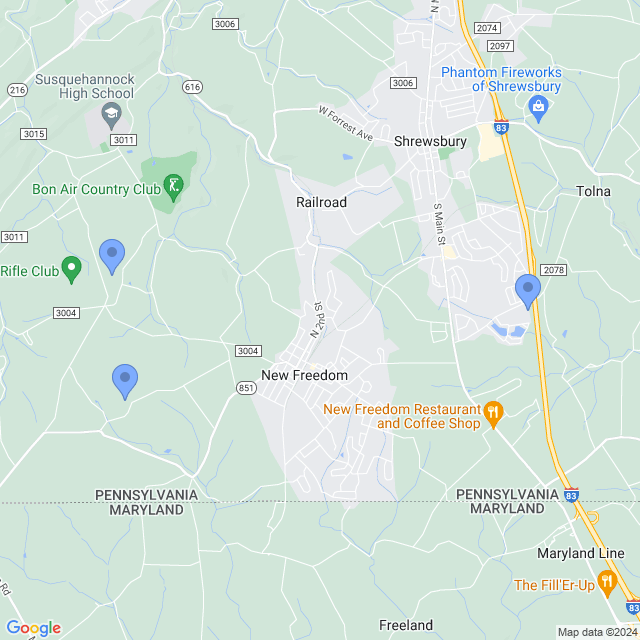 Map of veterinarians in New Freedom, PA