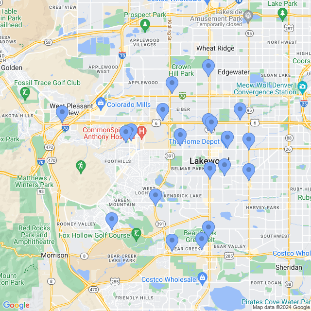 Map of veterinarians in Lakewood, CO