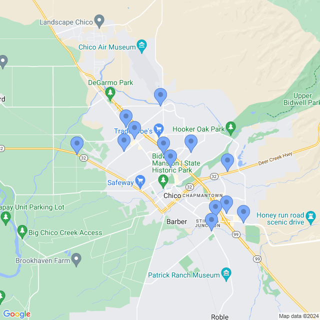 Map of veterinarians in Chico, CA