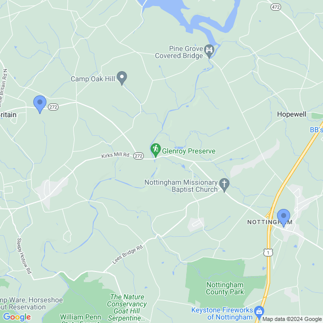 Map of veterinarians in Nottingham, PA