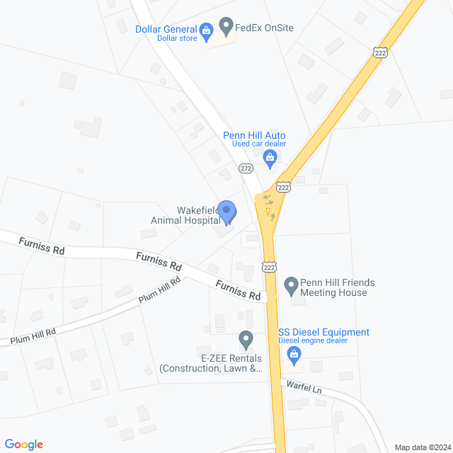 Map of veterinarians in Peach Bottom, PA
