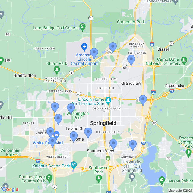 Map of veterinarians in Springfield, IL