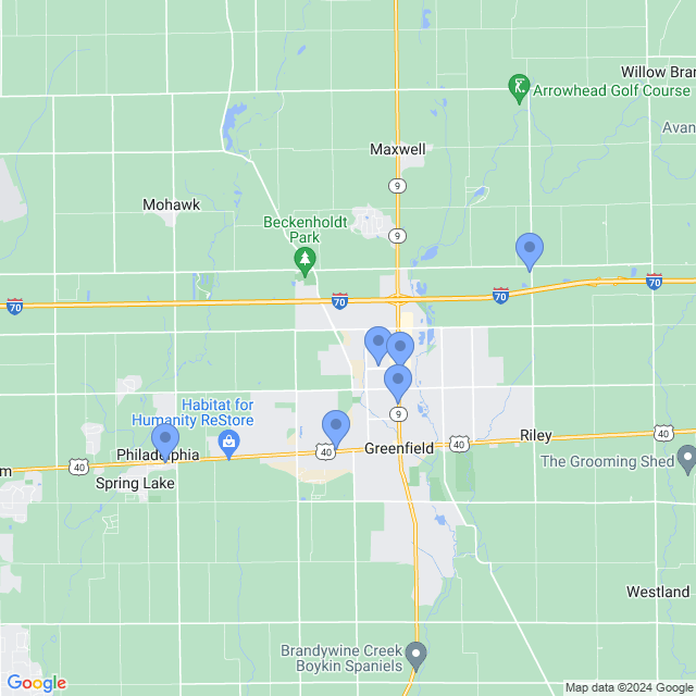 Map of veterinarians in Greenfield, IN