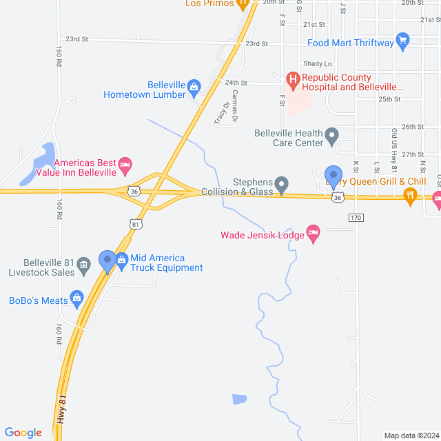 Map of veterinarians in Belleville, KS