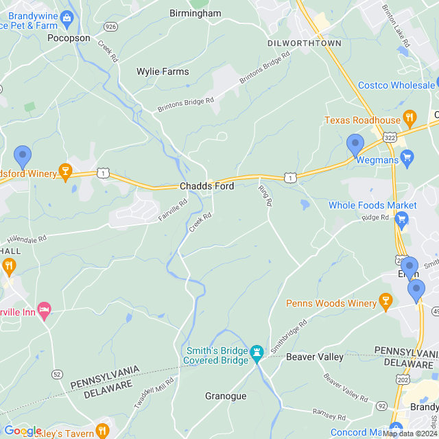 Map of veterinarians in Chadds Ford, PA