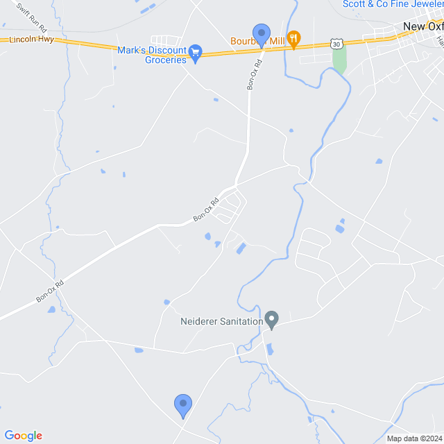Map of veterinarians in New Oxford, PA