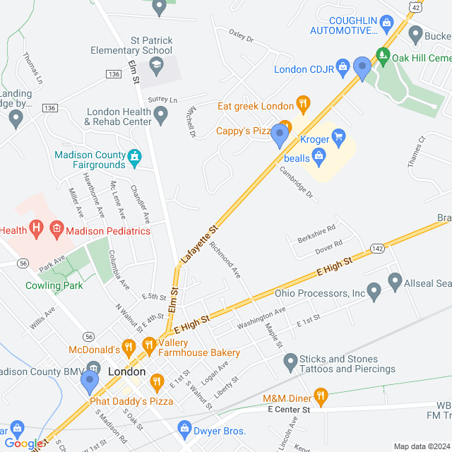 Map of veterinarians in London, OH