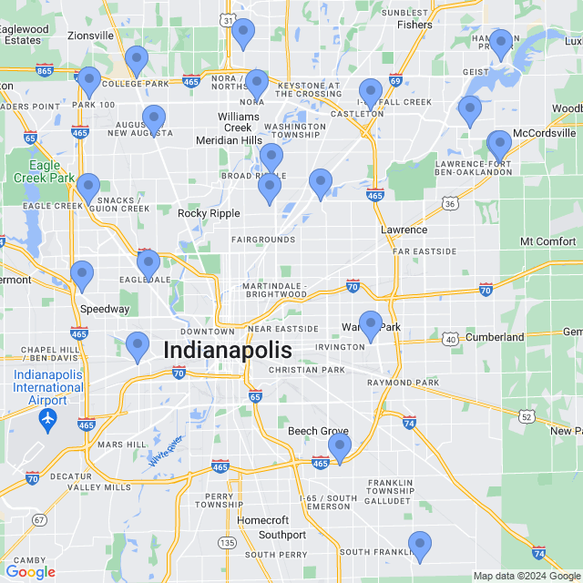 Map of veterinarians in Indianapolis, IN