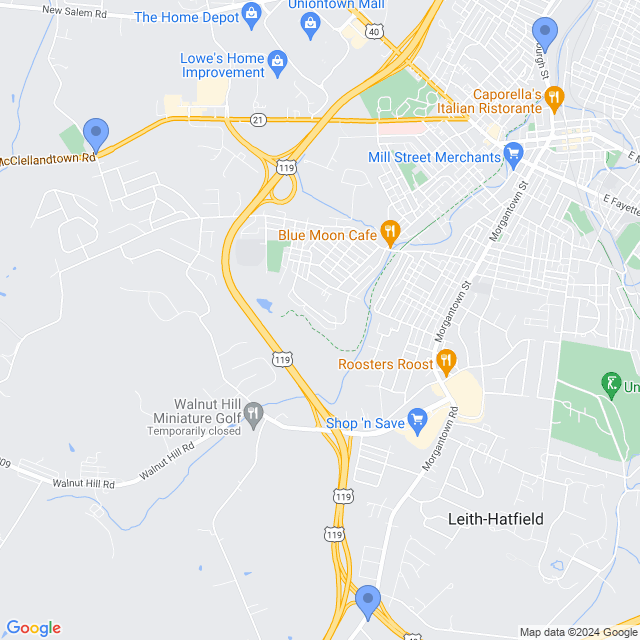 Map of veterinarians in Uniontown, PA