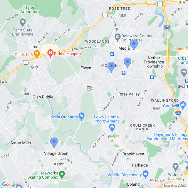 Map of veterinarians in Media, PA