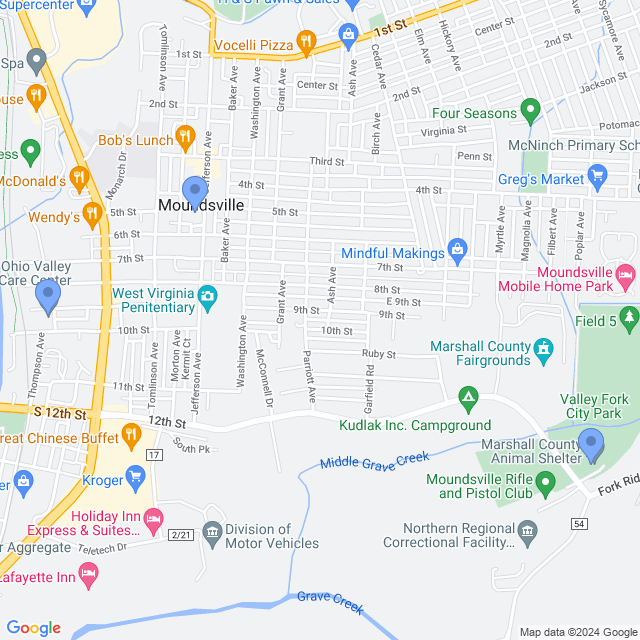 Map of veterinarians in Moundsville, WV