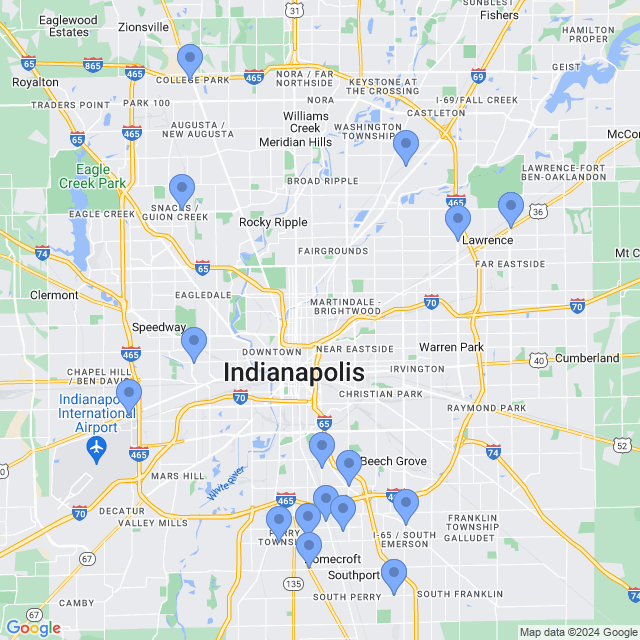 Map of veterinarians in Indianapolis, IN