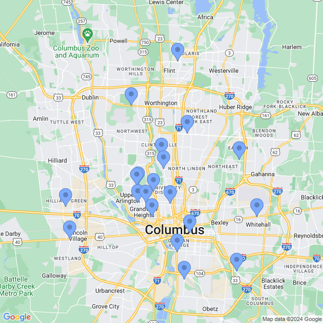 Map of veterinarians in Columbus, OH