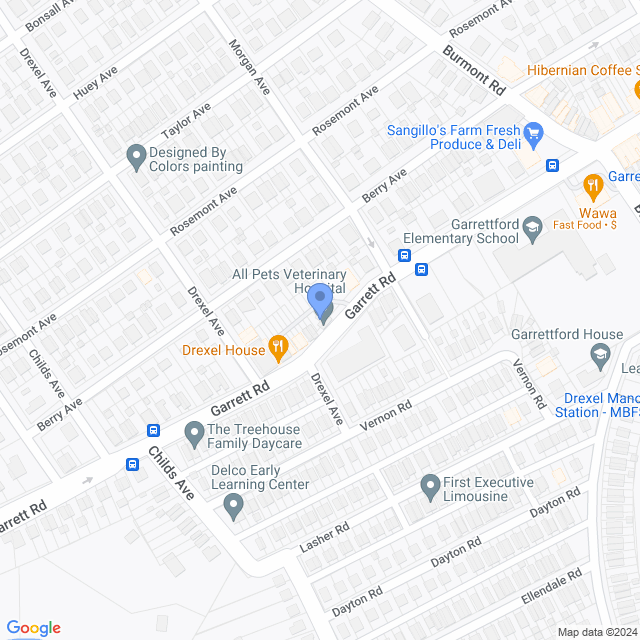 Map of veterinarians in Drexel Hill, PA