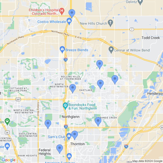Map of veterinarians in Thornton, CO