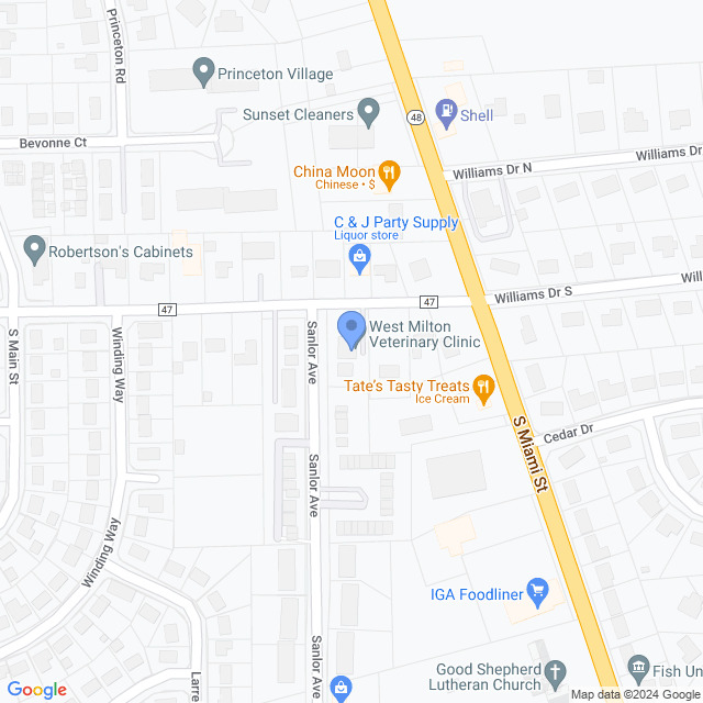 Map of veterinarians in West Milton, OH