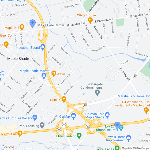 Map of veterinarians in Maple Shade, NJ