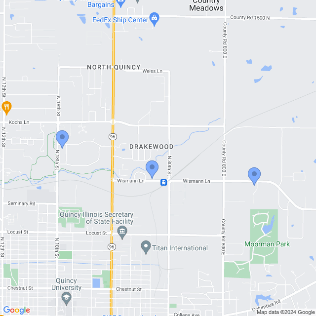 Map of veterinarians in Quincy, IL