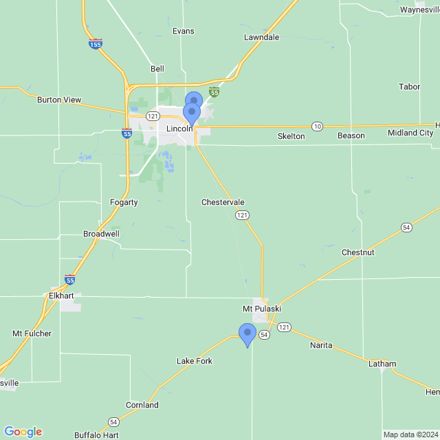 Map of veterinarians in Lincoln, IL
