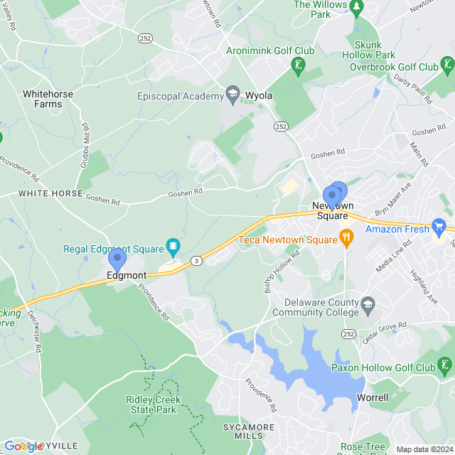 Map of veterinarians in Newtown Square, PA